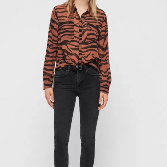 ALLSAINTS Adeliza Zephyr Zebra Shirt Toffee Brown Black - Picture 15 of 15